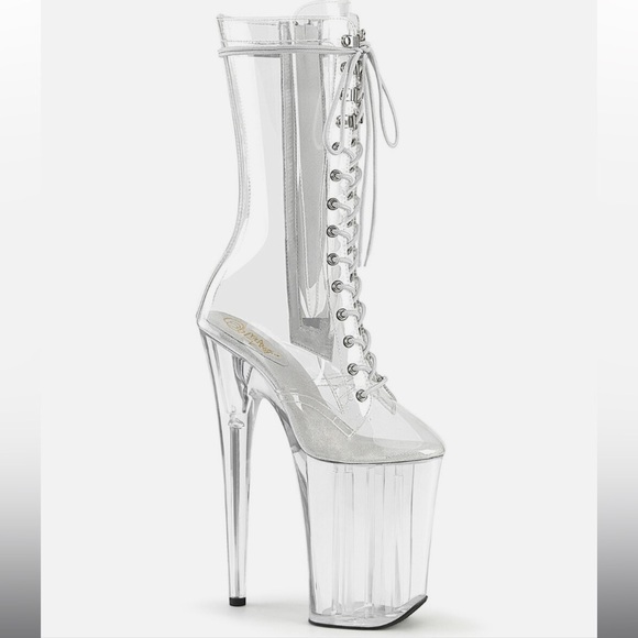 NWT women’s 8 Pleaser clear boots 9 inch heel - Picture 1 of 12